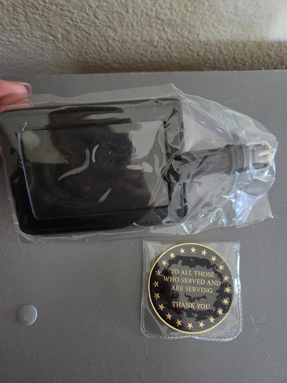 Hennessy Black Leather Luggage Tag Holder with Gold Logo Pin